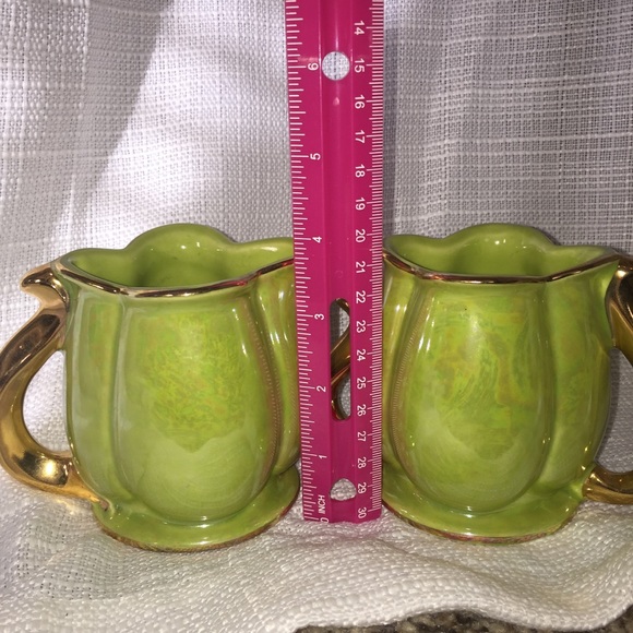 Vintage Pearl Co Teapot Set 22 kt Gold Green Luster Creamer Sugar USA - Picture 6 of 13